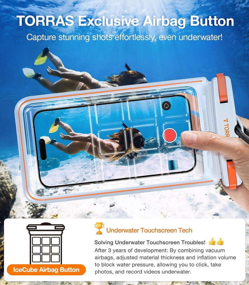 TORRAS IPX8 Waterproof Phone Pouch Floating, Underwater Screen Touchable, Water Proof Case with Lanyard for iPhone 17 Pro Max 16 S25, Cellphone Dry Bag Cruise Essentials 7.0 inch, White - Image 2